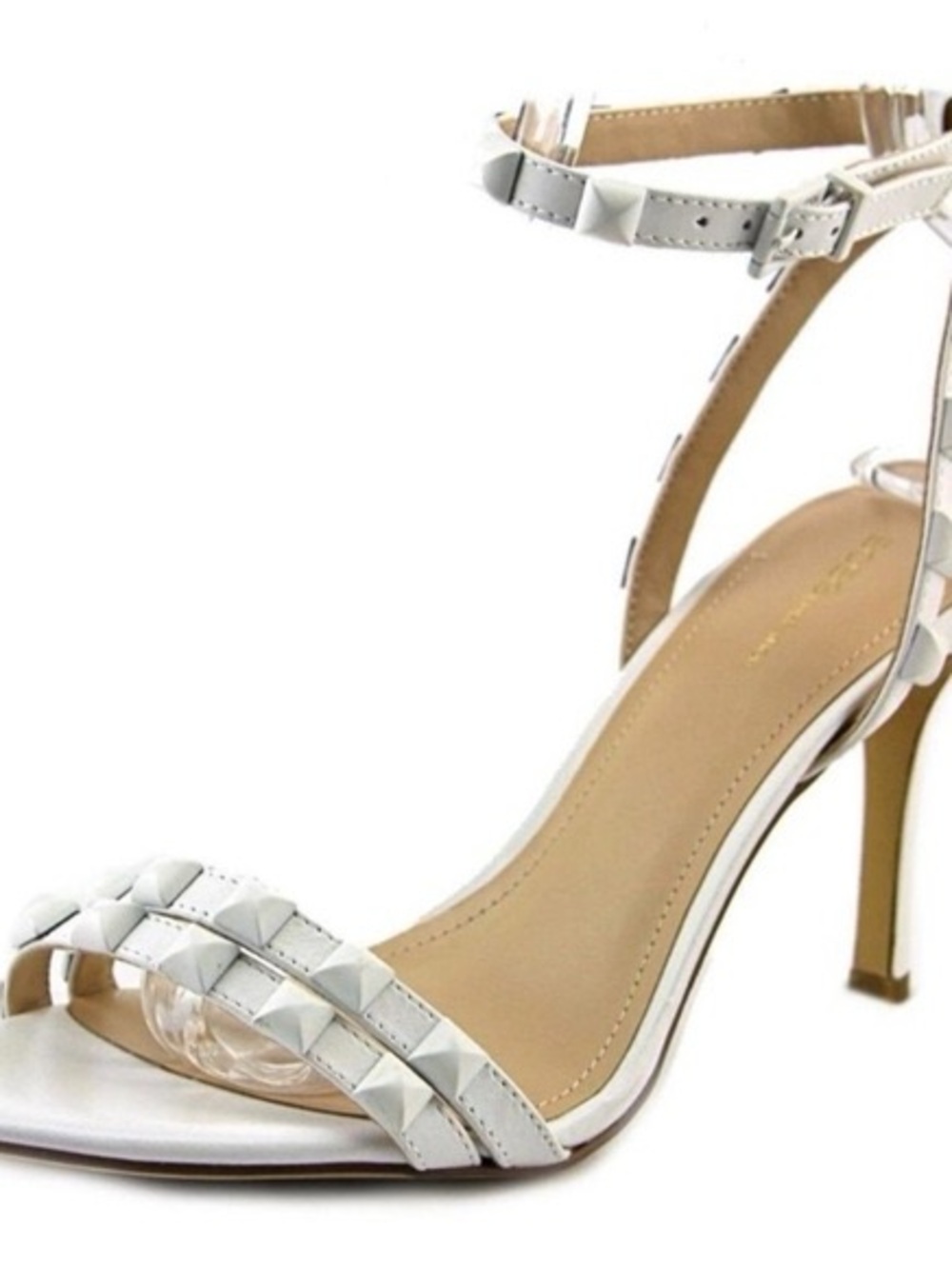 White Studded Ankle-Strap High Heel Sandals